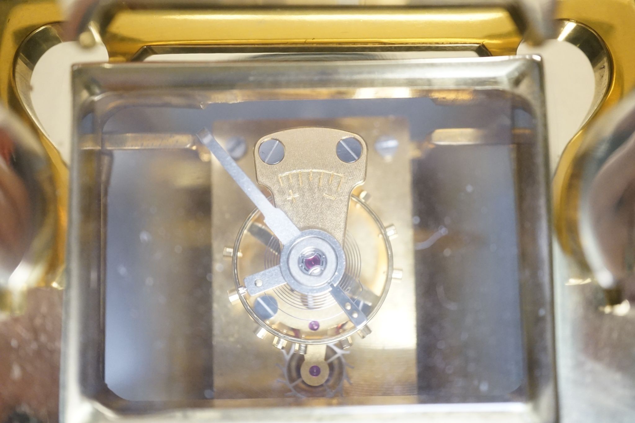 A Thos. Russell &Son brass carriage timepiece with key